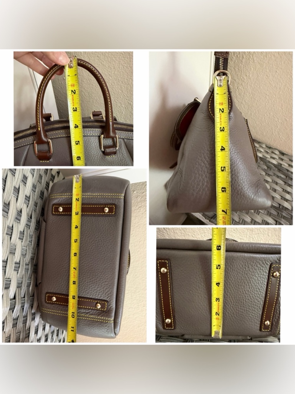 Dooney & Bourke Gray Pebbled Leather Satchel with Brown Trim - Picture 6 of 16